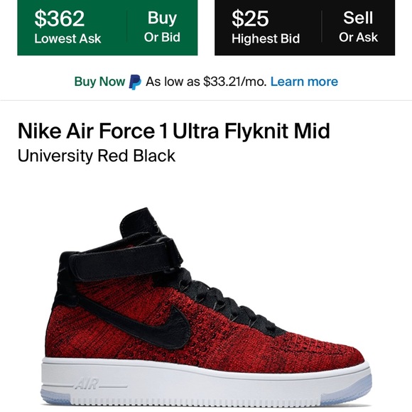 Nike Air Force 1 Ultra Flyknit Mid - Men’s Sz 11 - University Red Black - Picture 8 of 8
